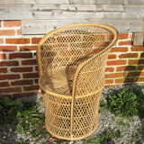 Old wicker / rattan table and armchair