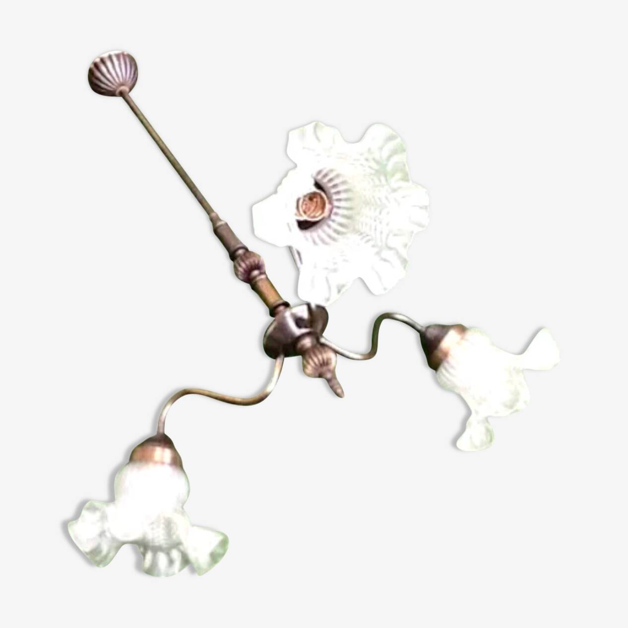 1970s chandelier with 3 light arms and frilled tulips