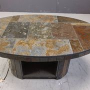 Vintage oval brutalist coffee table, 1970s