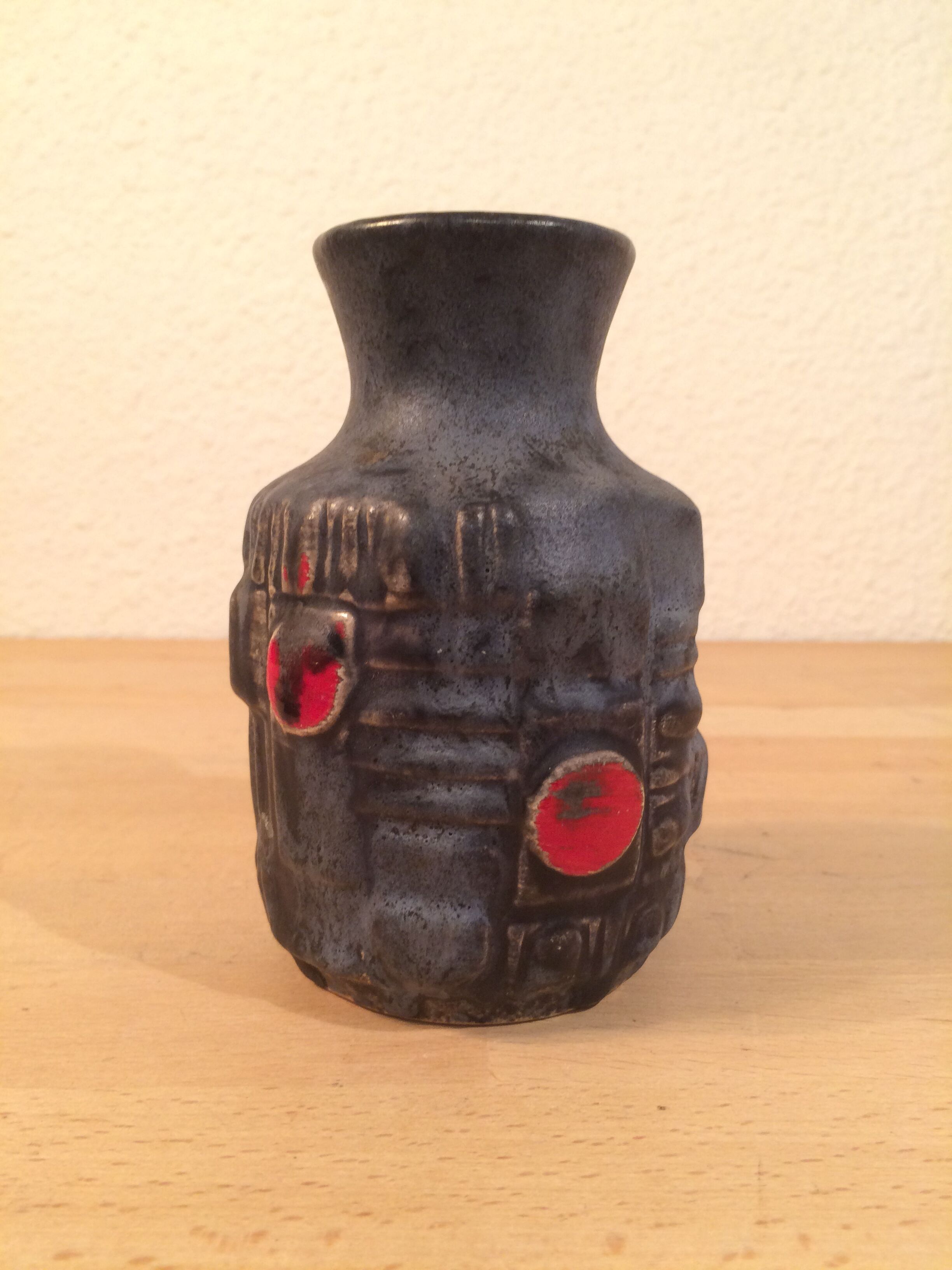 Ceramic vase geometric shapes black and red West Germany