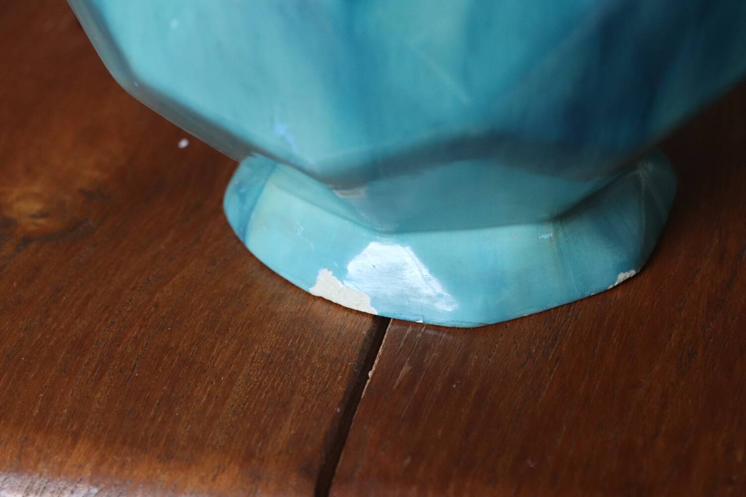 Antique blue ceramic origami ball vase