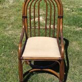 Fauteuil rotin, cannage vintage 1970