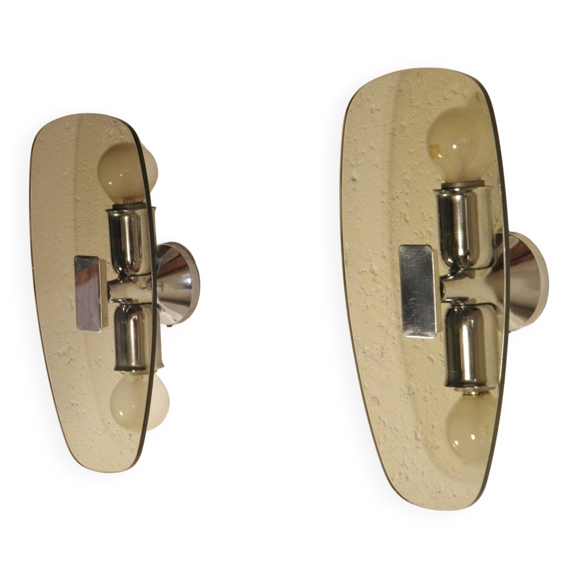 Paire d'appliques verre et chrome années 70