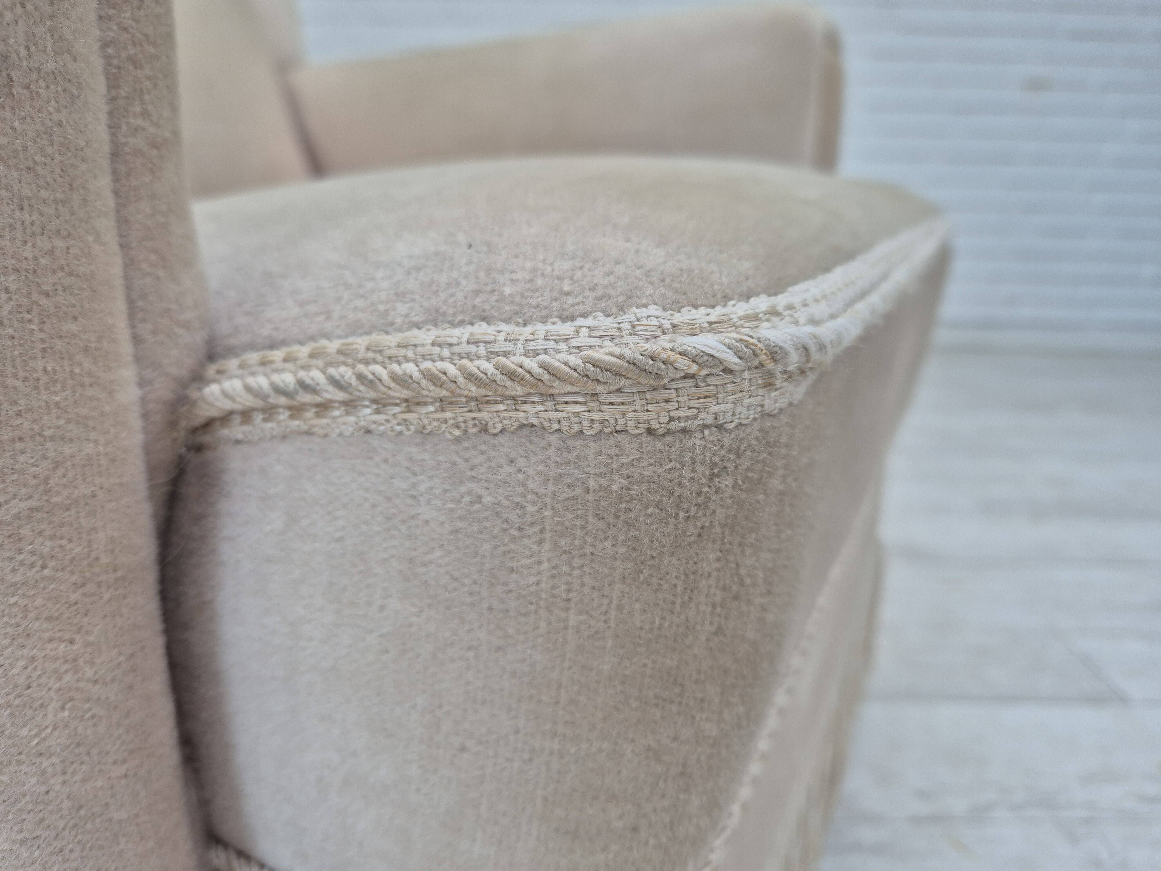 1970s, Danish wingback armchair, original condition, furniture velour, ash wood.