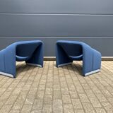 2x Artifort Groovy F598 (M-chair) blue, perfect state! Pierre Paulin