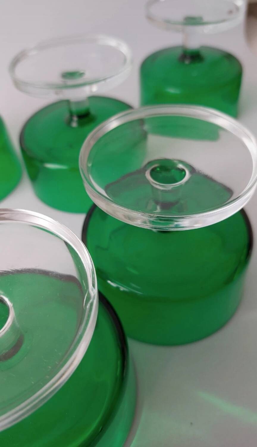 6 Luminarc green stemmed coupe glasses