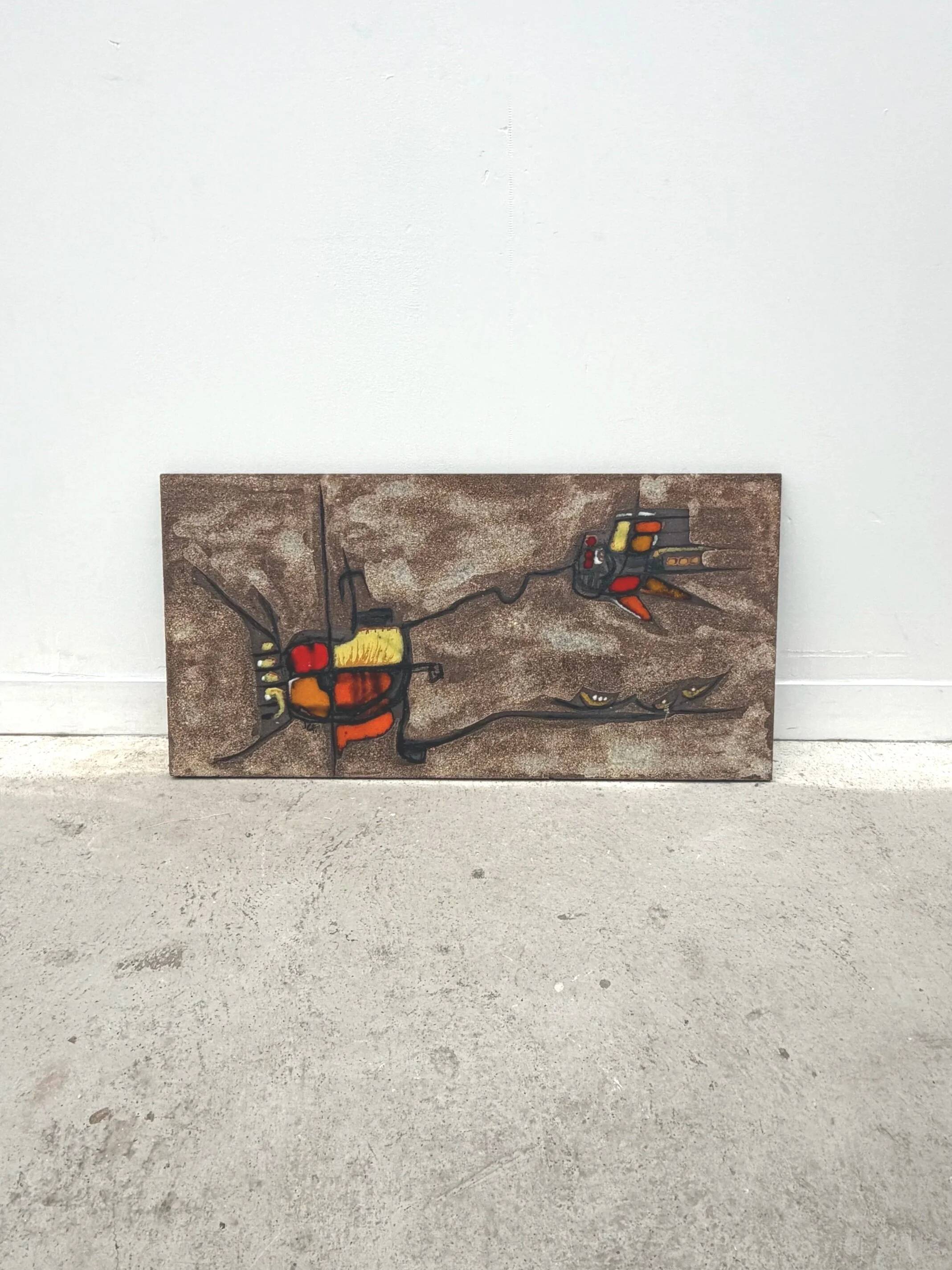 Wall plaque by JG Picard in enamelled lava stone, 1970.