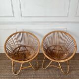 Pair of rattan ball-shaped armchairs from the 50s/60s