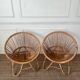 Paire de fauteuils corbeille en rotin , années 50-60