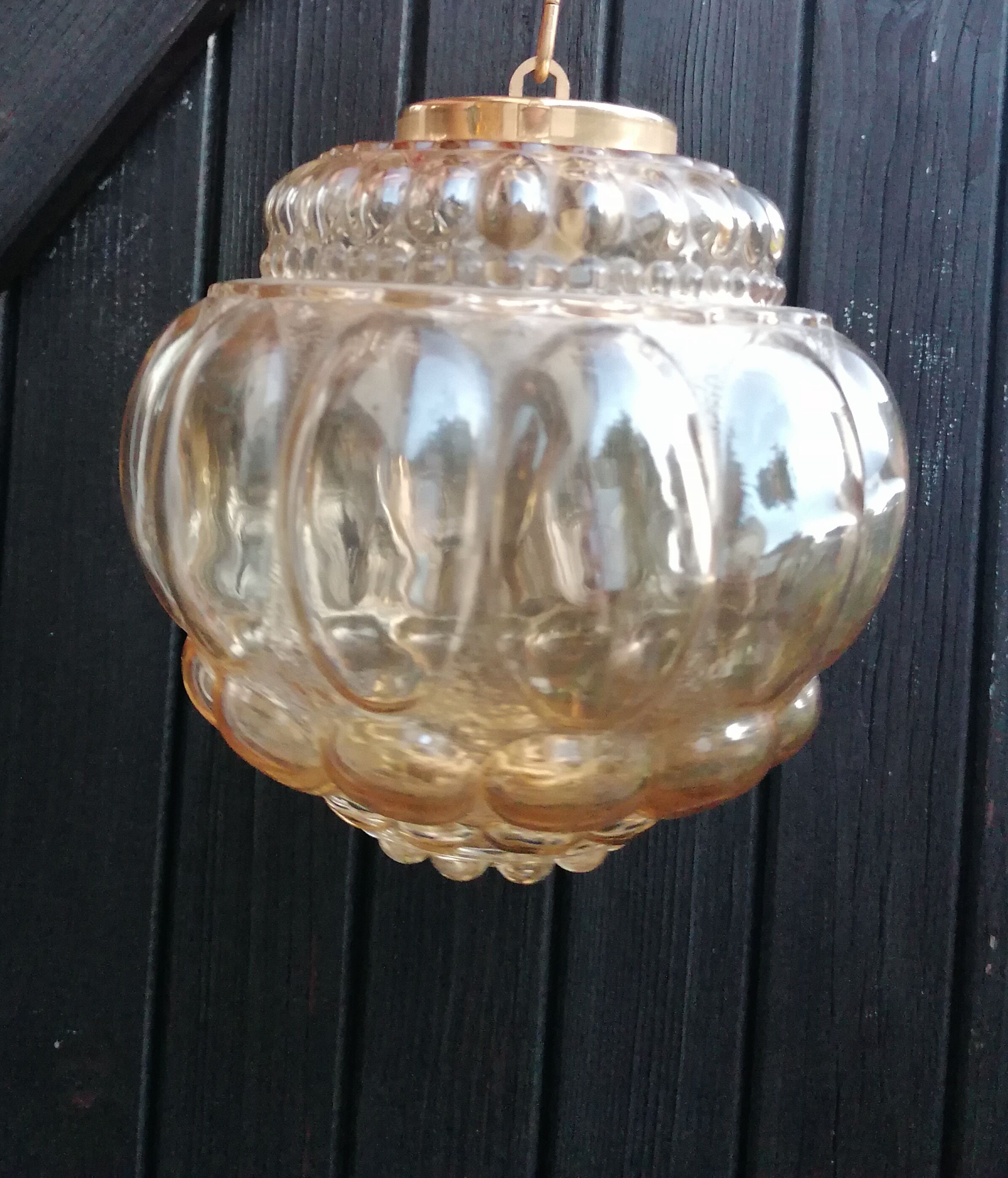 Suspension globe amber glass vintage bubbles 60s / vintage ceiling light / glass empoli