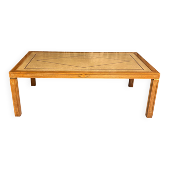 Travertine coffee table with light oak from 1970.