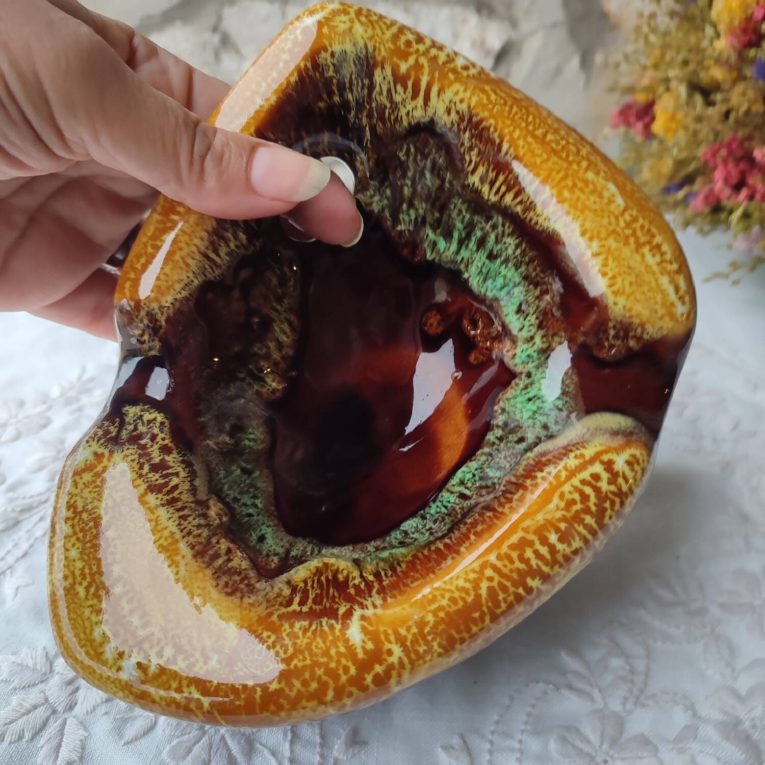 Vallauris empty pocket ashtray enameled ceramic