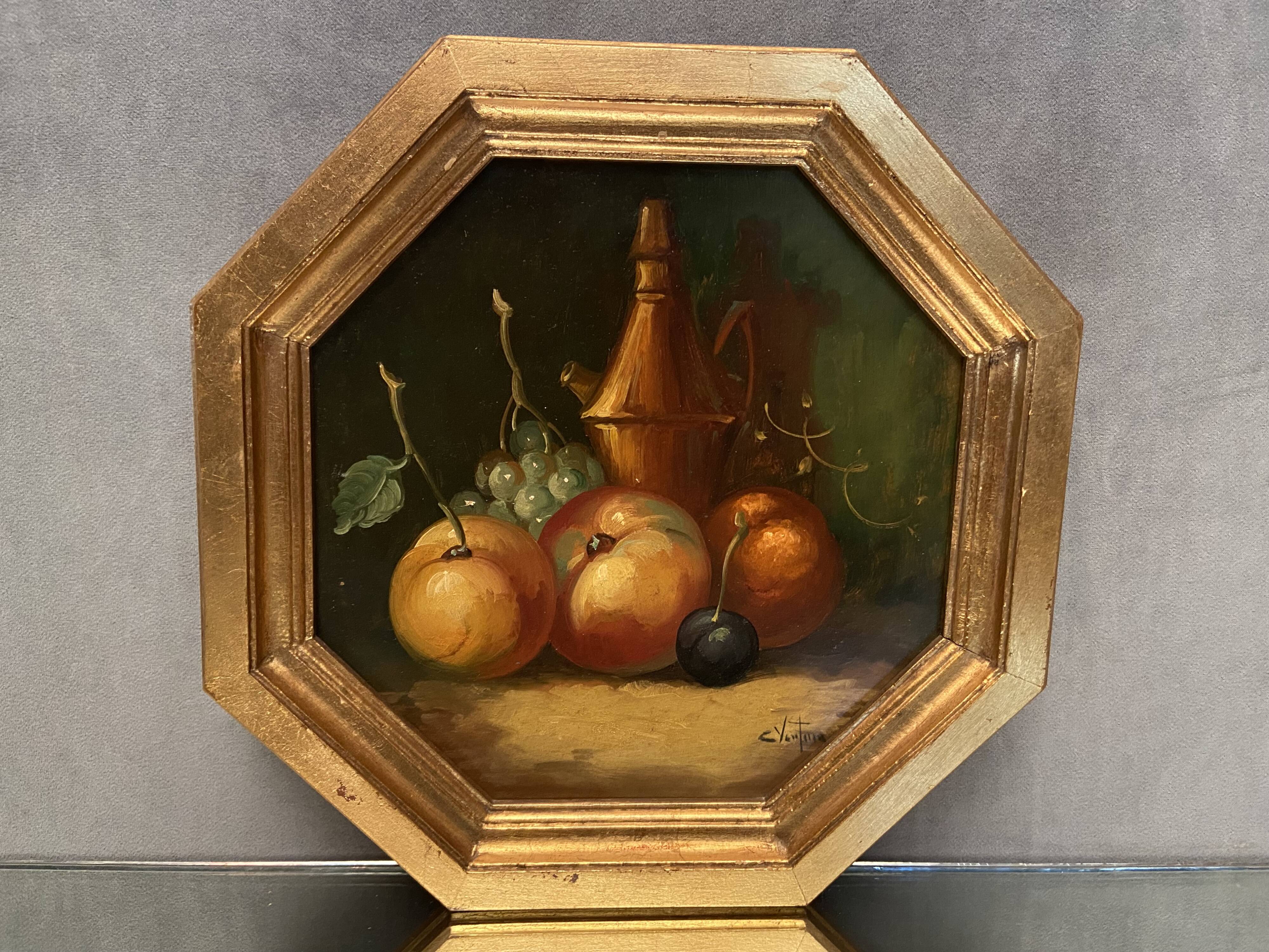 Oil painting on panel Still Life signed C. Ventura