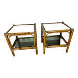 Paire de chevets  bambou et verre fumé