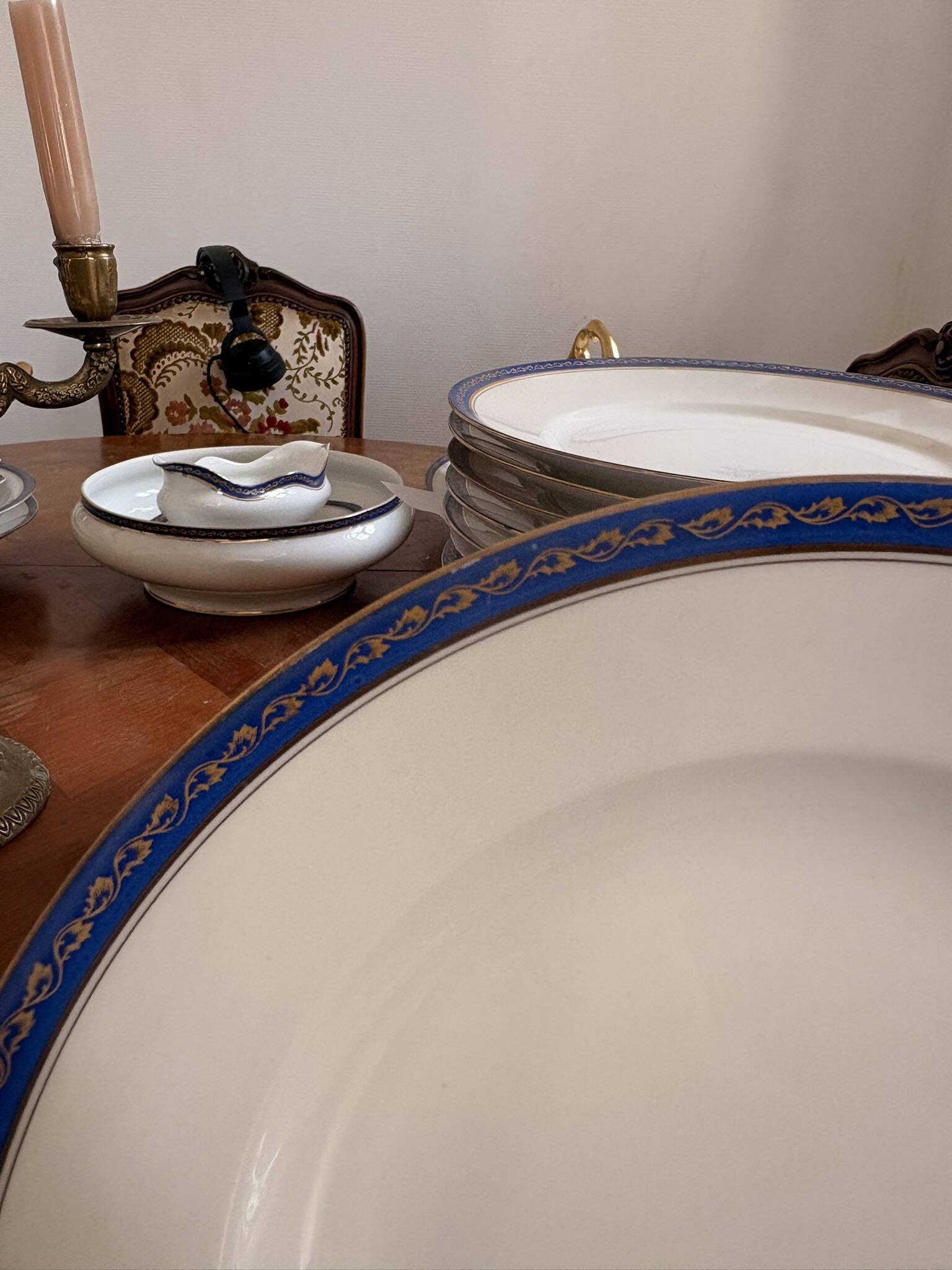 Lot 6 Deep Plates Limoges Porcelain Blue Gold Betoule & Legrand France