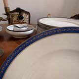 Lot 6 Deep Plates Limoges Porcelain Blue Gold Betoule & Legrand France