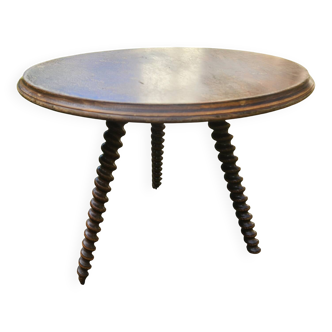 Table basse tripode en bois pieds torsadés