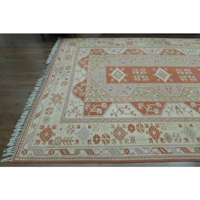 1970s Vintage Turkish Handmade Wool & Cotton Orange Area Rug 254x358