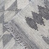 Handmade Afghan Kilim Rug, Grey Wool Geometric Flatweave Carpet 239x175cm