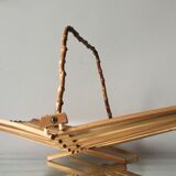 Foldable wooden basket with bamboo handle Danish Midcentury