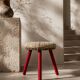 Vintage Tripod Stool Kilim Red Oval Footrest 35cm Firm