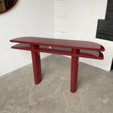 Red lacquered console and its mirror from the 80s