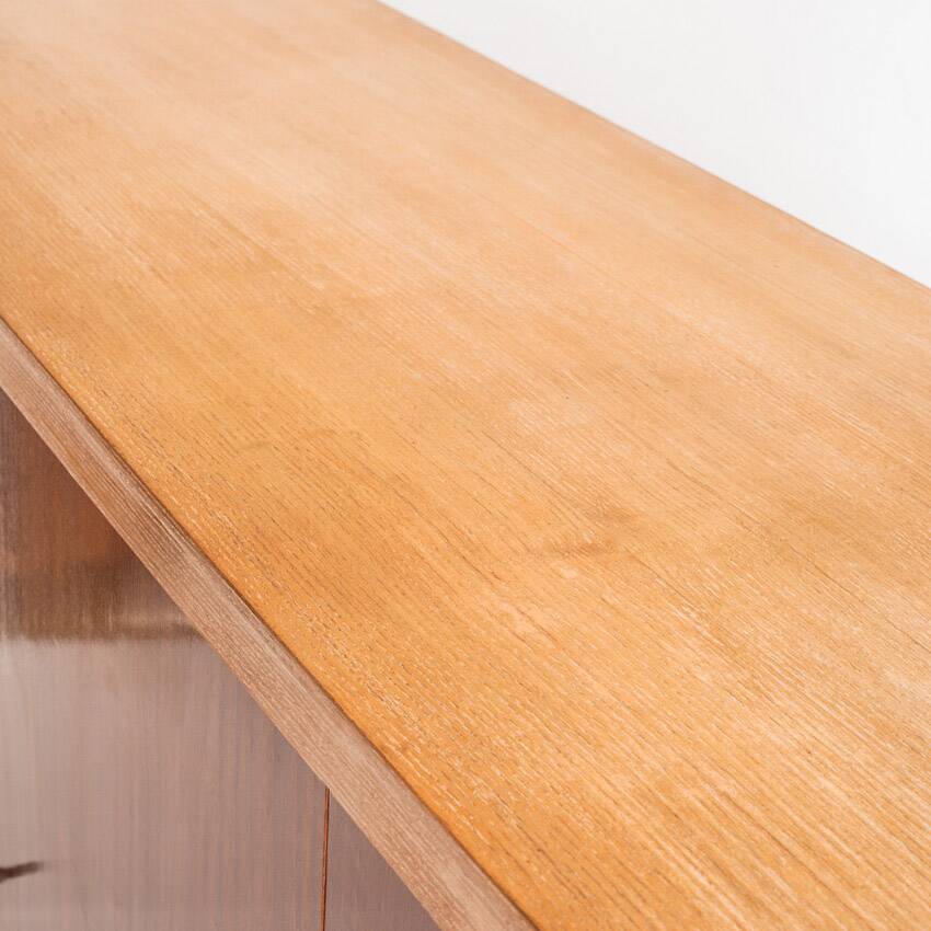 Vintage high buffet. Oak and mahogany veneer, France, 1960s.