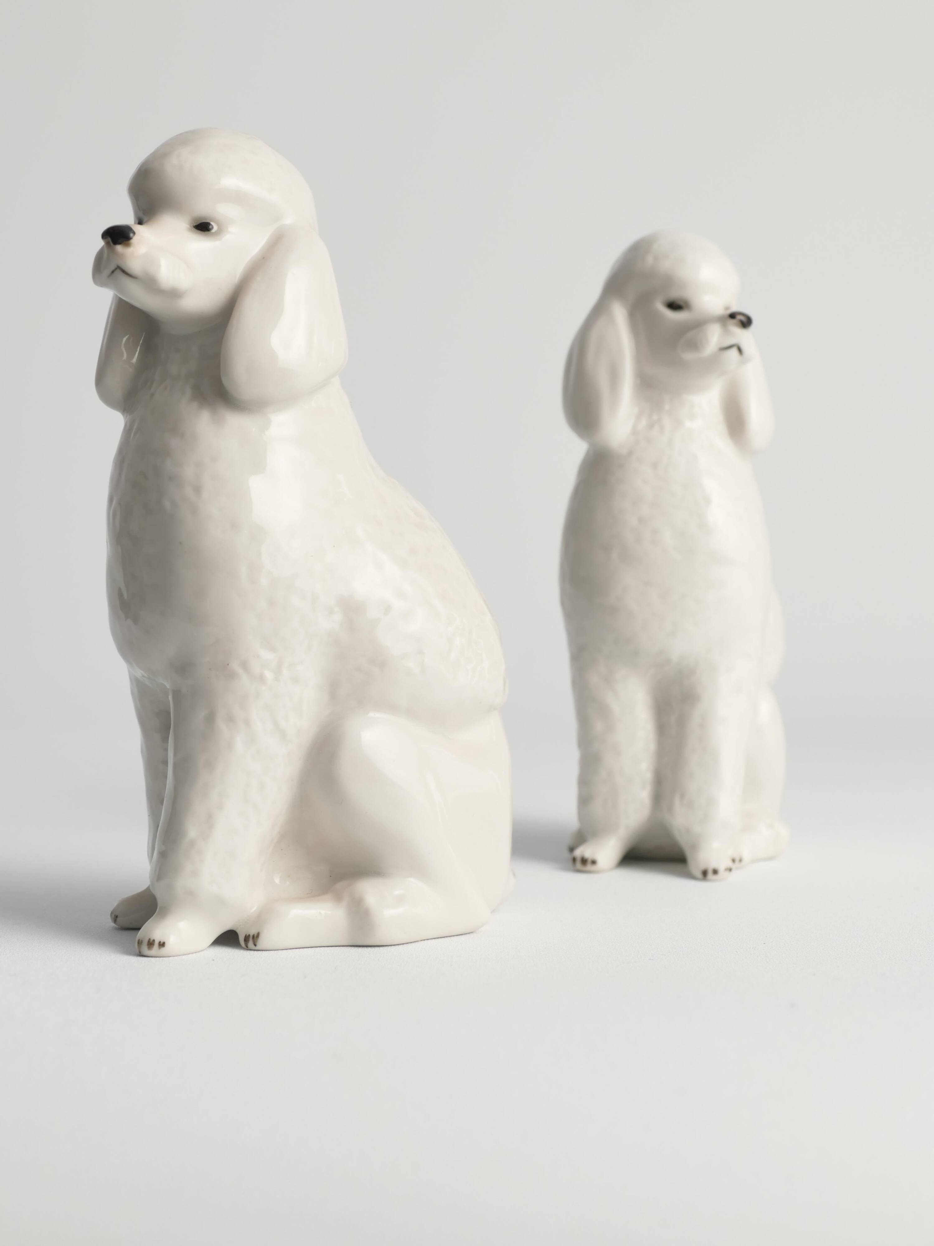 White Hand-Painted Porcelain Poodle Dogs by Lomonosov, Soviet, 1960s, Set of 2
