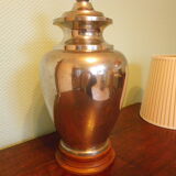 Living room mood lamp, silver metal base, wooden base, pleated lampshade