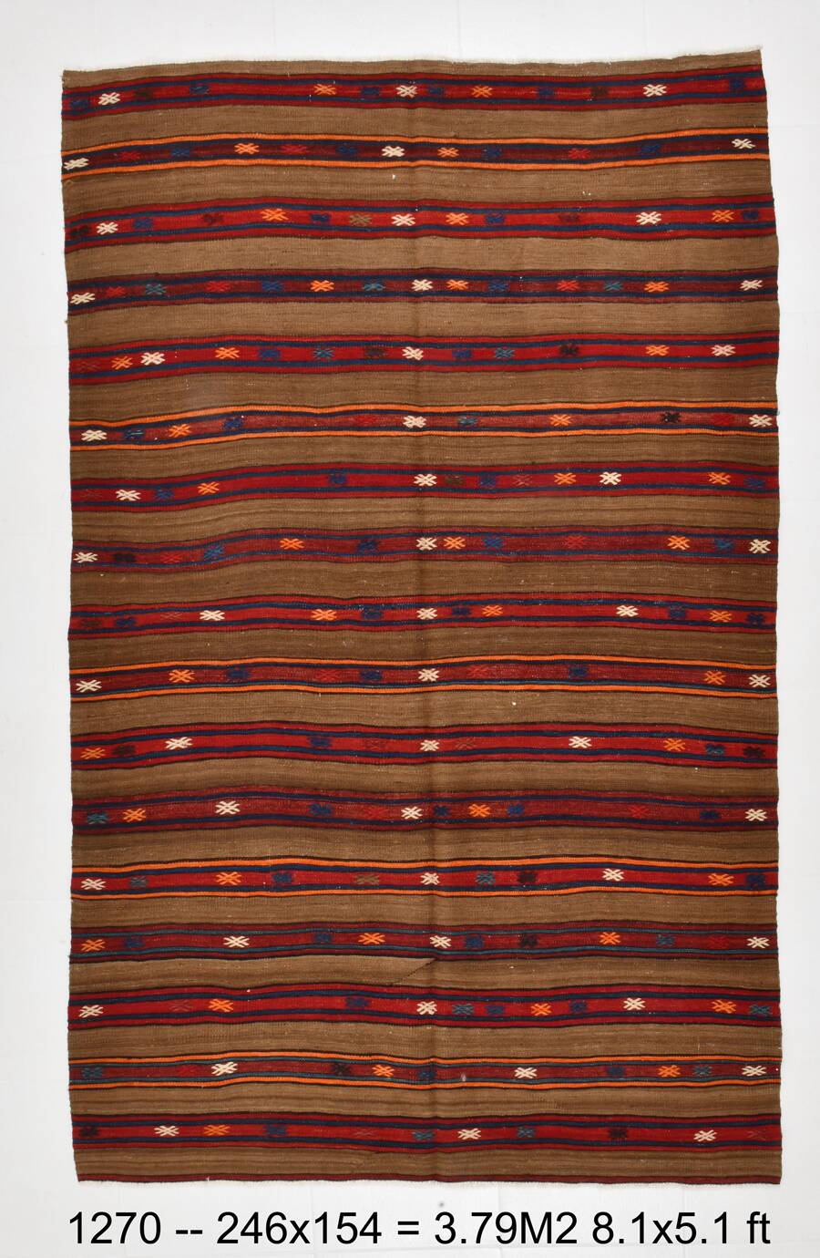 Turkish Striped Red Brown Vintage Kilim Rug, 154x246Cm