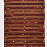Turkish Striped Red Brown Vintage Kilim Rug, 154x246Cm