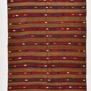Turkish Striped Red Brown Vintage Kilim Rug, 154x246Cm