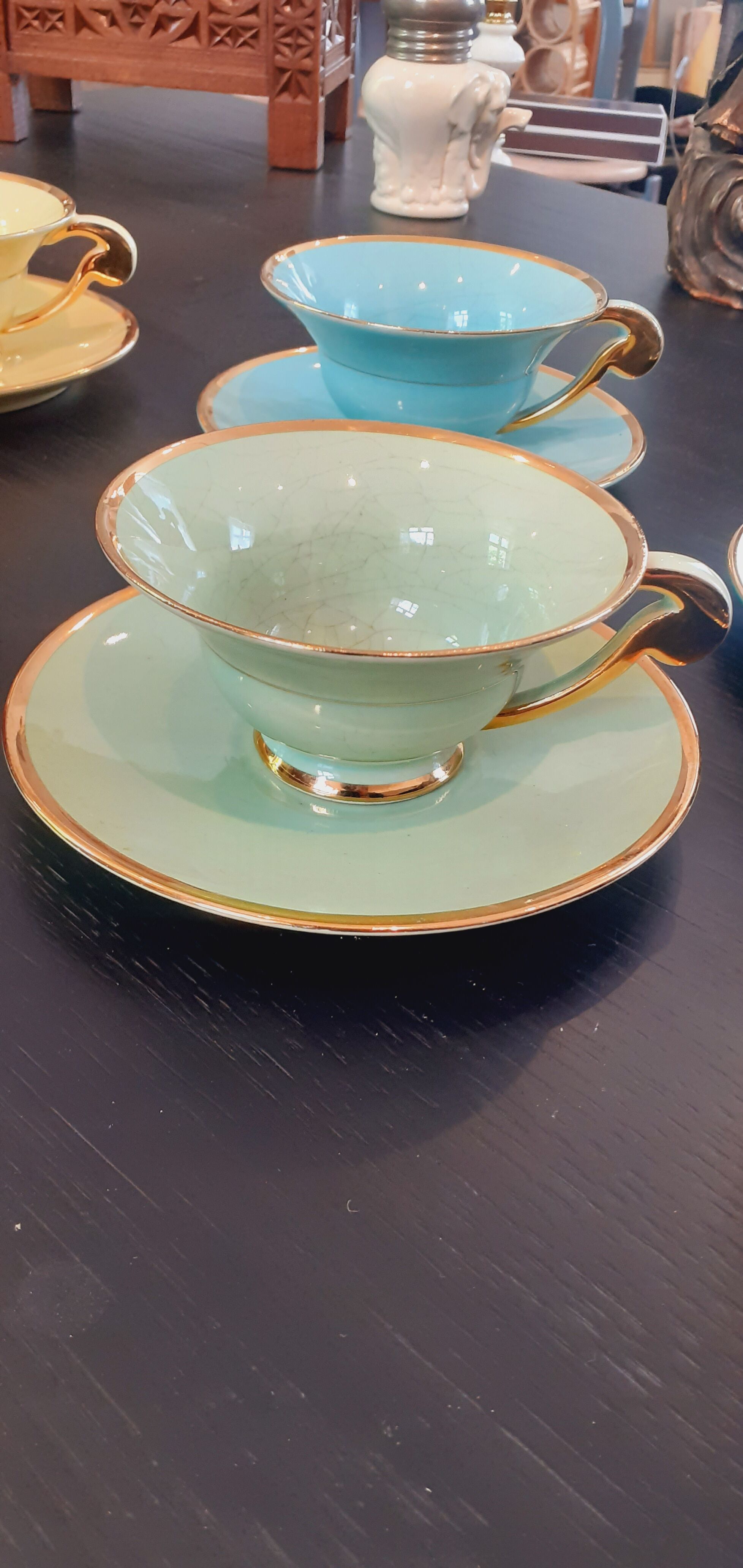 6 cups and saucers porcelain salins vintage year 50
