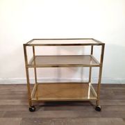 Trolley with wheels, wicker, brass and steel