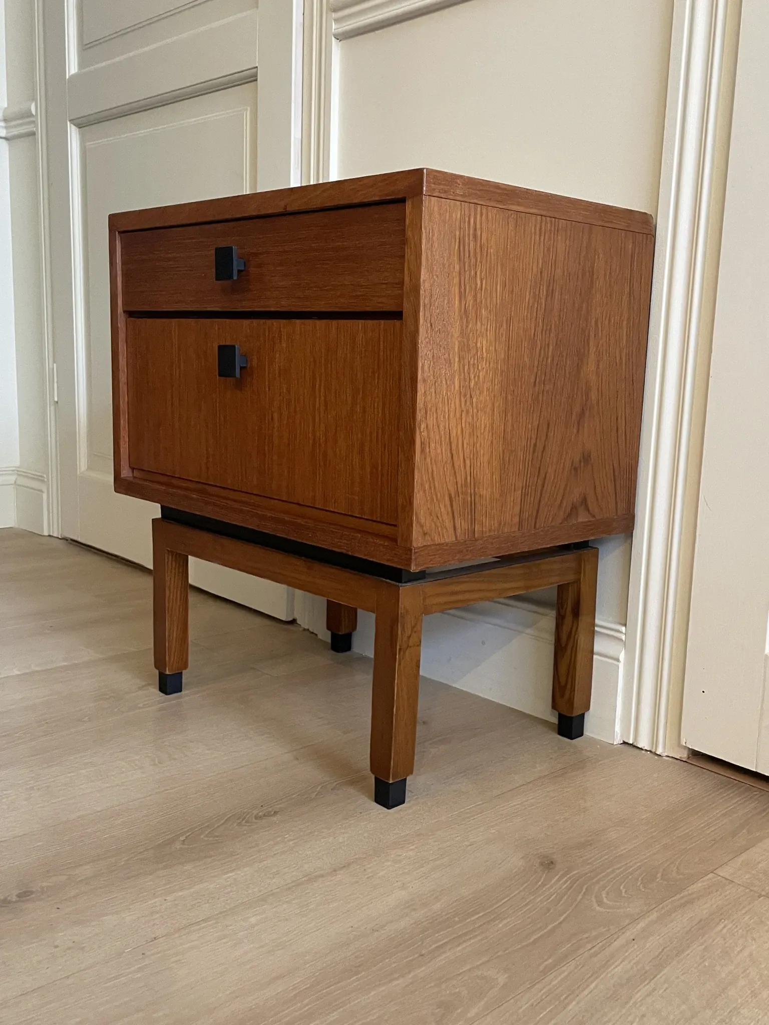 Mid-century teak bedside table, Scandinavian style, brand MDK.