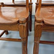 Set of 6 vintage brutalist chairs in oak wood from the 60s