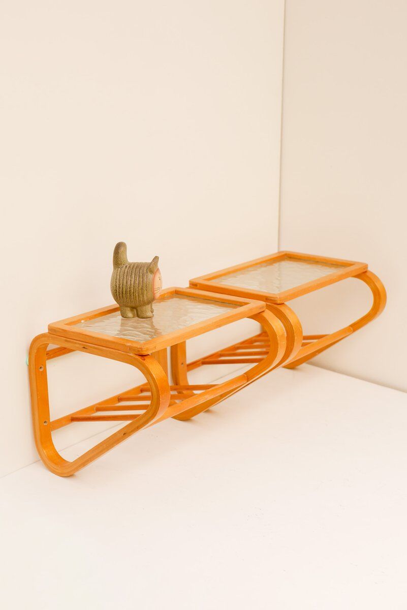 Scandinavian bentwood and glass bedside tables from Gemla, 1920s, set of 2
