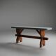 Banc rustique en bois avec plateau bleu, France 1930