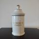 Pharmacy / apothecary pot in white earthenware decorated with gold net, "Catharan: Roseus signed Limoges