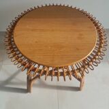 Table basse soleil en rotin vintage