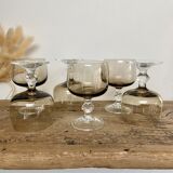 6 small vintage smoked stemmed glasses