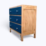 Art Deco chest of drawers in raw wood and blue, 1940