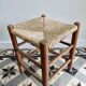 Vintage low wooden stool – Woven straw seat