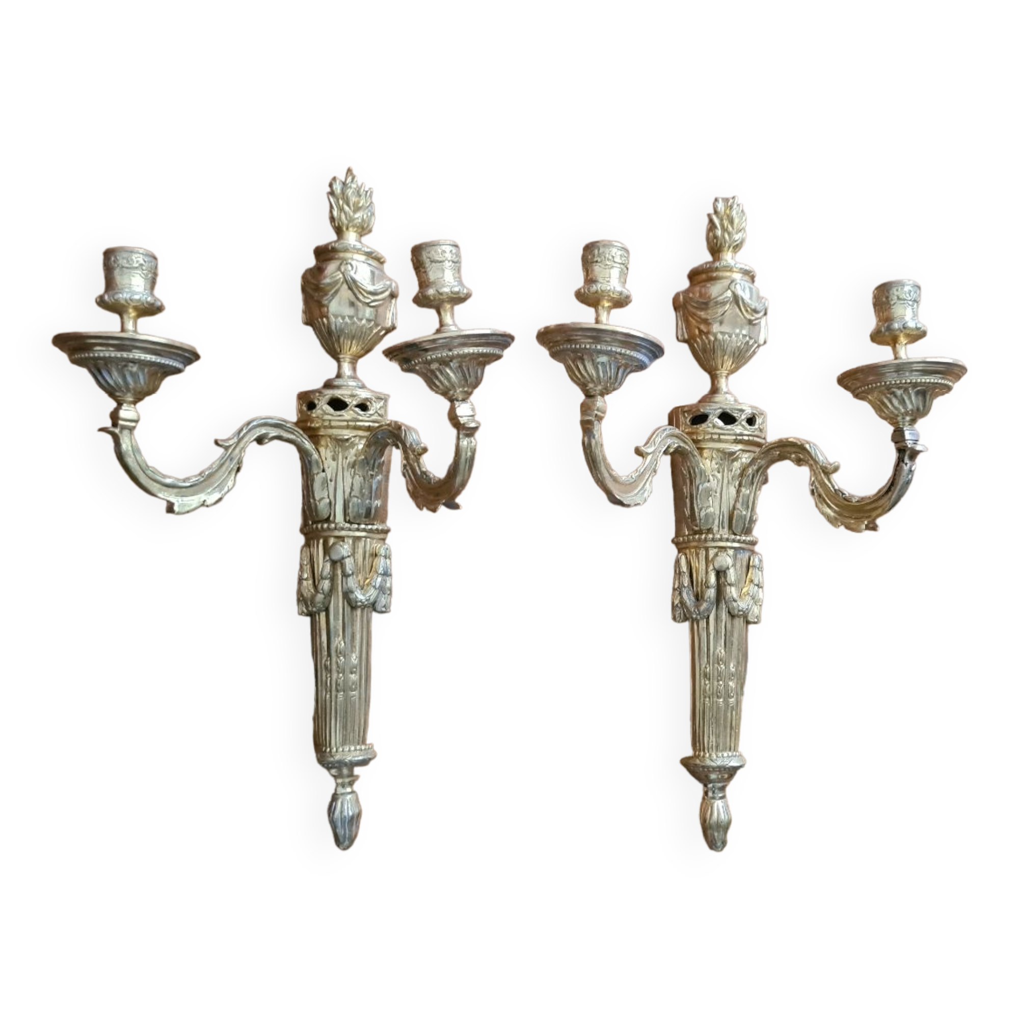 Pair of gilded bronze wall lamps Louis XVI style nineteenth era