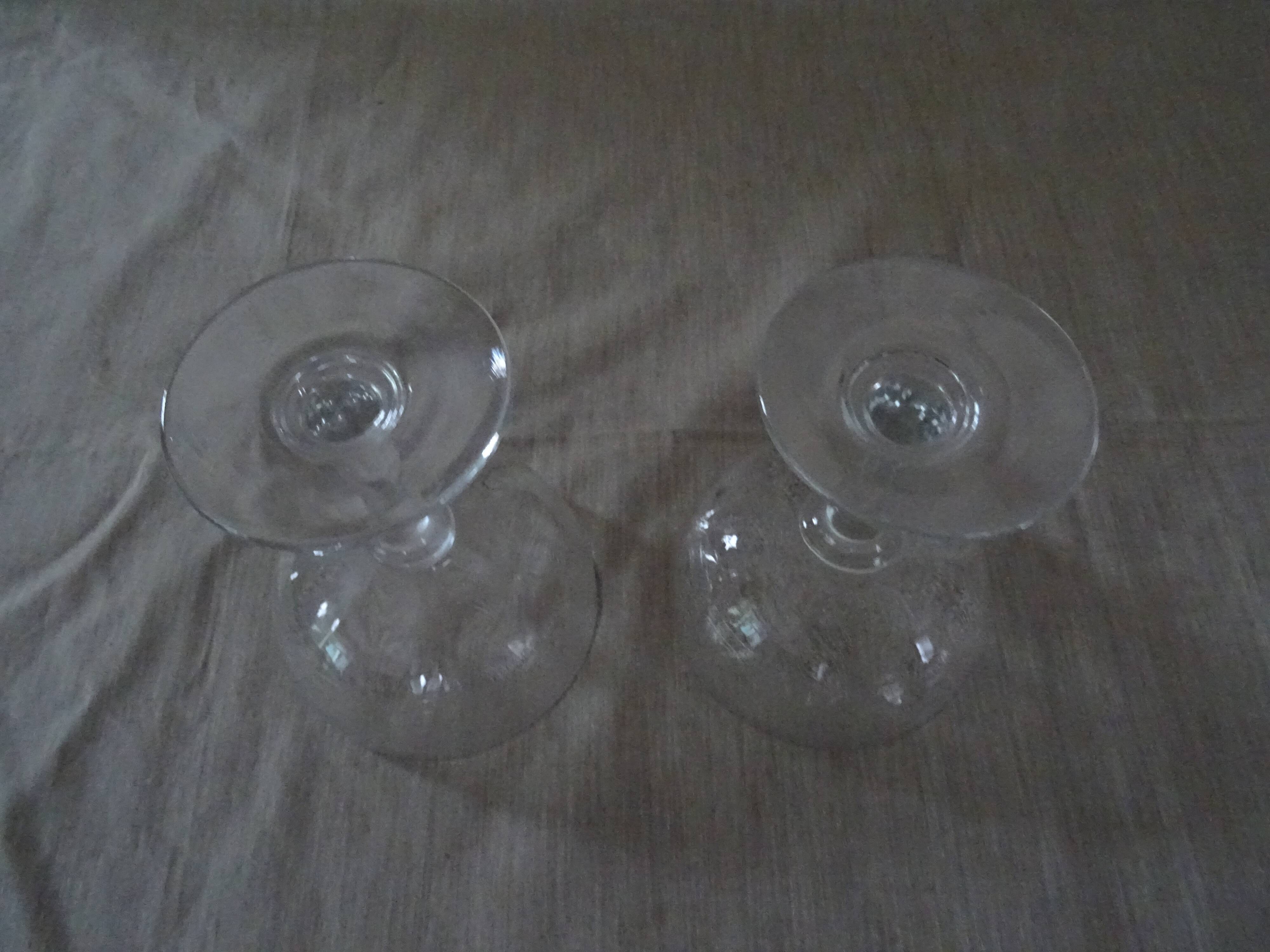 Pair of old crystal champagne glasses wide frieze right foot