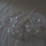 Pair of old crystal champagne glasses wide frieze right foot