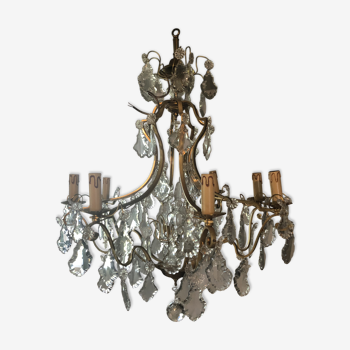 Crystal stamp chandelier 8 bronze lights Louis XV