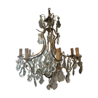 Crystal stamp chandelier 8 bronze lights Louis XV