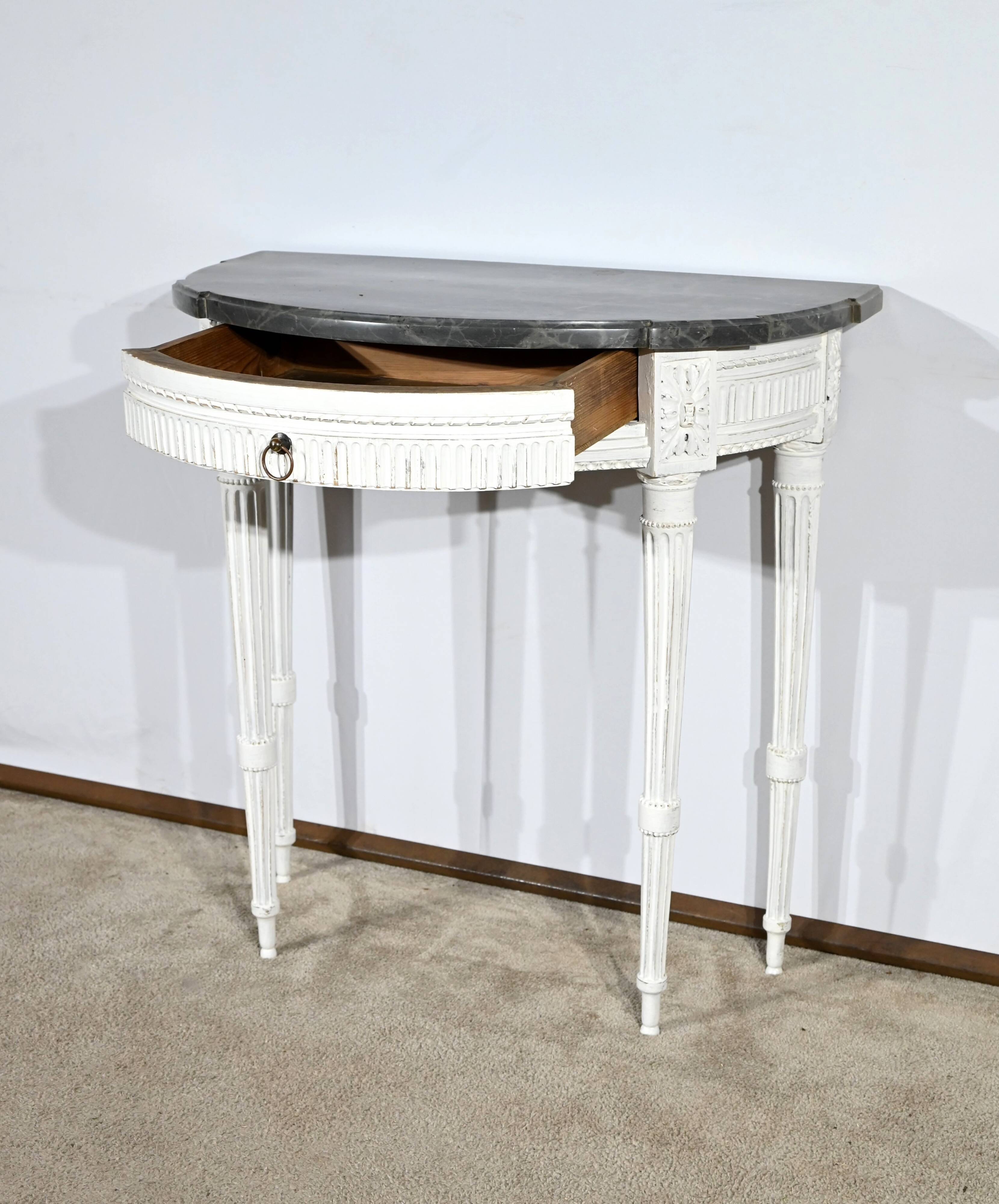 Half-Moon Console in Rechampi Wood, Louis XVI style – Early 19th century