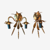 Chandelier and pair of wall sconces of wheat